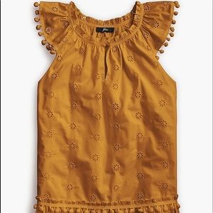 JCrew eyelet Pom pom cotton poplin shirt   SZ small.